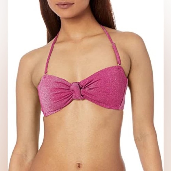 BCBGENERATION Magenta Berry Stardust Metallic Bandeau Bikini Top & B NWT 142.00 - Picture 1 of 8